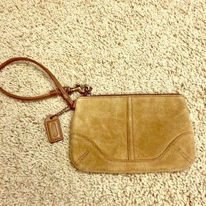 Coach suede camel wristlet